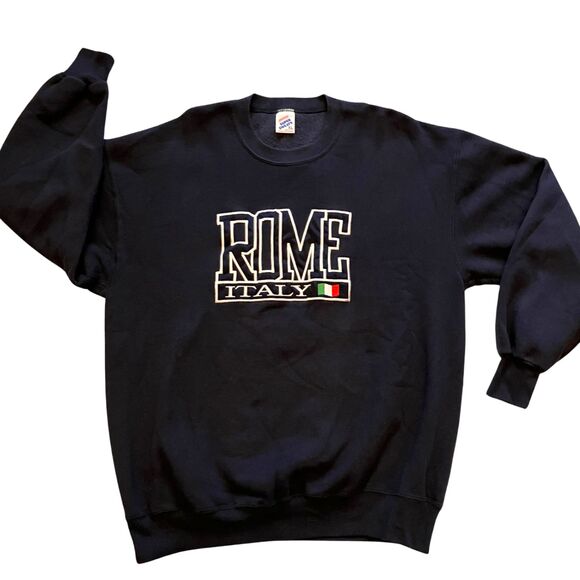 VTG Jerzees Super sweats XL Rome Italy Embroidered Dark Blue Crewneck Sweatshirt - Picture 1 of 8